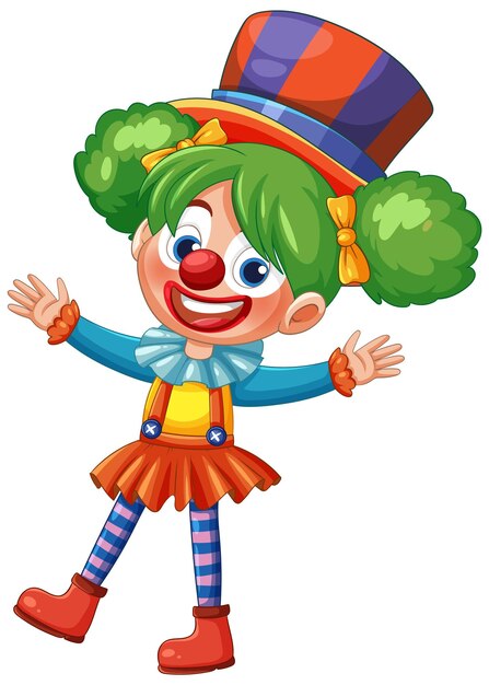 Colorido personaje payaso con cabello verde y sombrero grande
