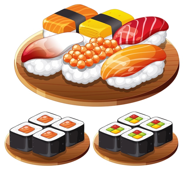 Un colorido plato de sushi con nigiri y rollos