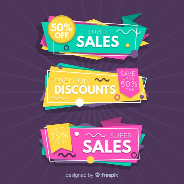 Coloridos banners de ventas estilo origami