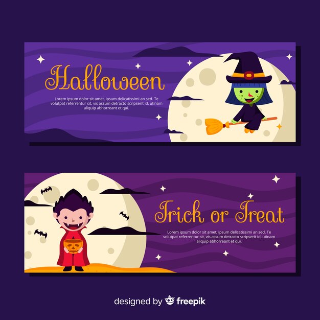 Coloridos carteles de halloween con diseño plano