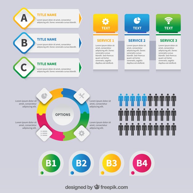 Coloridos elementos de infografía con efecto degradado