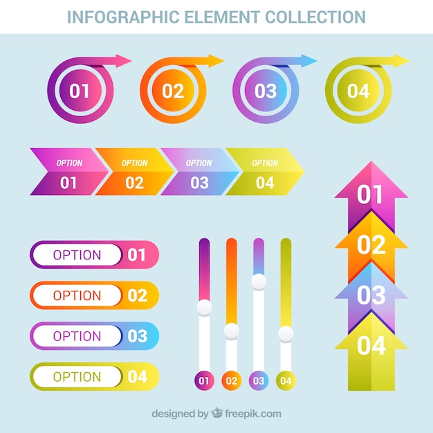Coloridos elementos de infografía con efecto degradado
