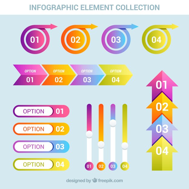 Coloridos elementos de infografía con efecto degradado