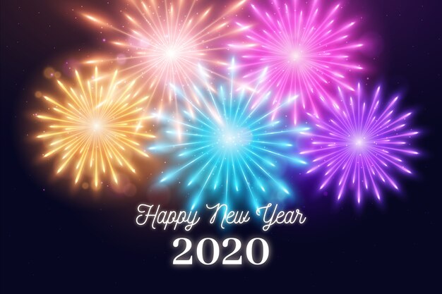 Coloridos fuegos artificiales año nuevo 2020