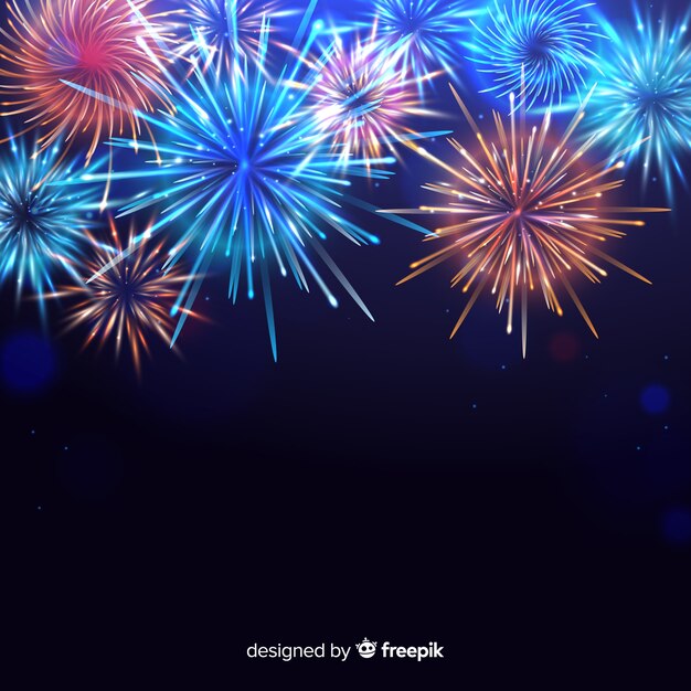 Coloridos fuegos artificiales de año nuevo 2020