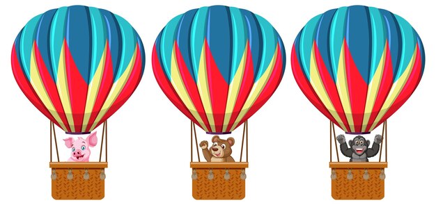 Los coloridos globos de aire caliente con animales lindos