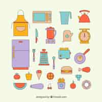 Vector gratuito coloridos iconos de elementos de cocina