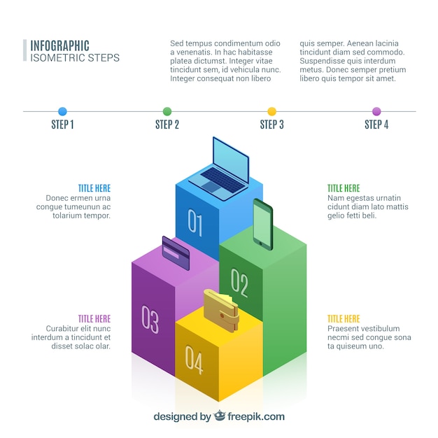 Coloridos pasos de infografía isométrica