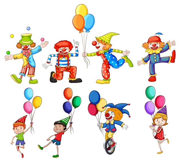 Los coloridos payasos del circo y los niños felices