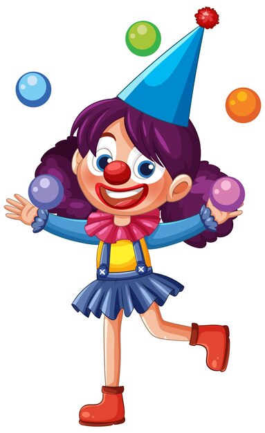 Los coloridos payasos hacen malabarismos con las bolas en el arte vectorial