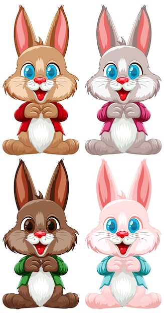 Los coloridos personajes de dibujos animados de conejos