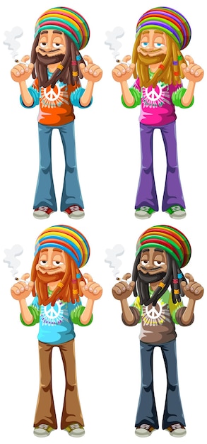 Coloridos personajes rastafaríes en varias poses