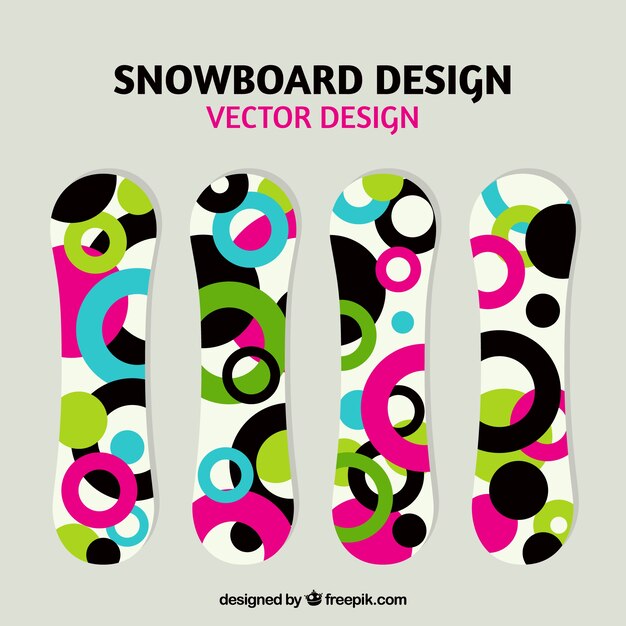 Coloridos snowboards con diseño de círculos