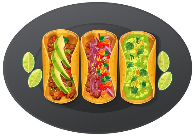 Los coloridos tacos mexicanos en el plato