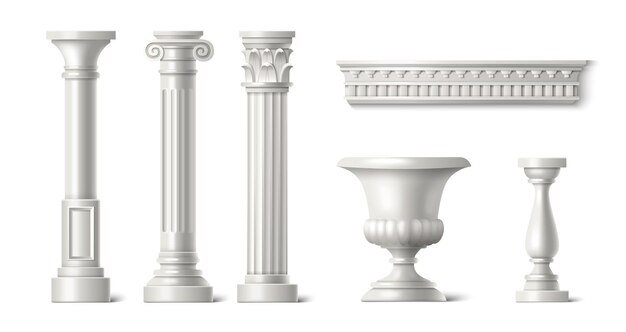 Columna romana 3d Vector de pilar de mármol griego blanco