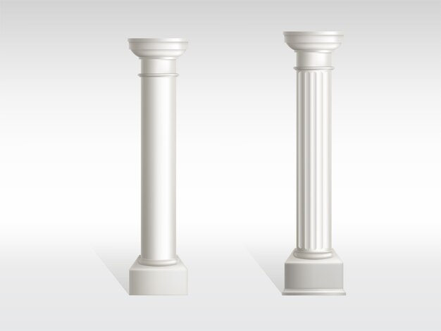 Columnas cilíndricas de mármol blanco con superficies de pilares lisas y texturizadas