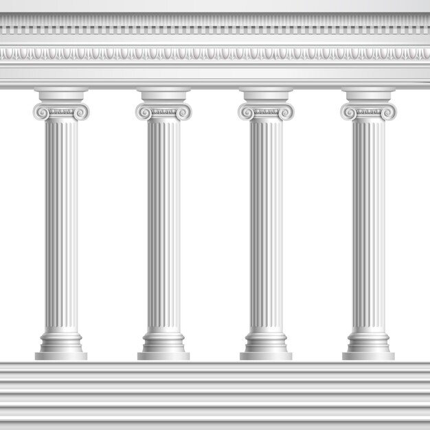 Columnata de elementos arquitectónicos de columnas antiguas realistas con techo decorado y base con escaleras