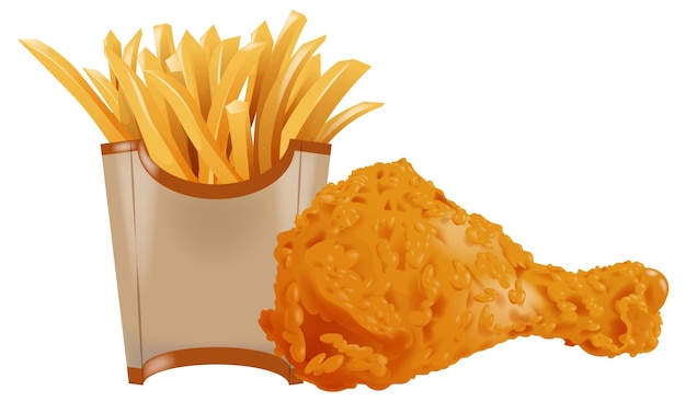 Combo de comida rápida patatas fritas y pollo frito