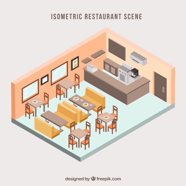 Comedor clásico con perspectiva isométrica