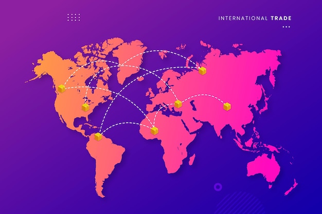 Vector gratuito comercio internacional degradado con mapa