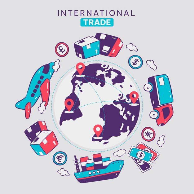 Comercio internacional dibujado a mano