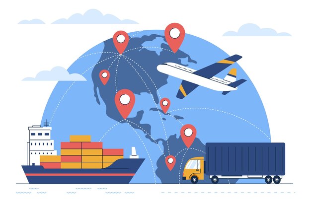 Comercio internacional de diseño plano dibujado a mano