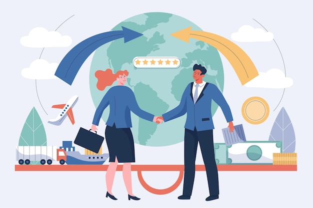 Comercio internacional de diseño plano dibujado a mano