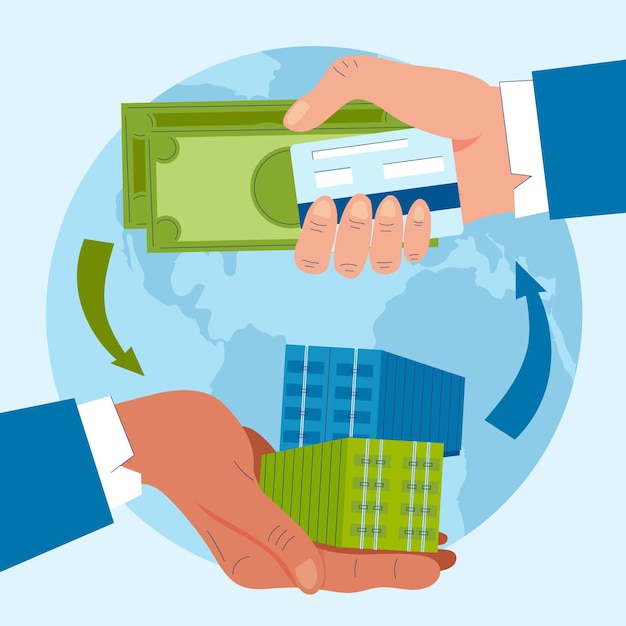 Comercio internacional de diseño plano dibujado a mano