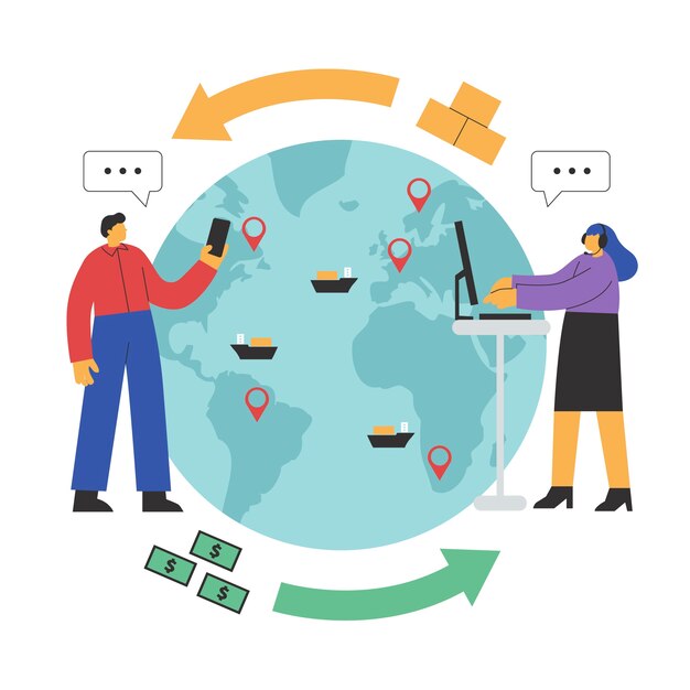 Comercio internacional de diseño plano dibujado a mano