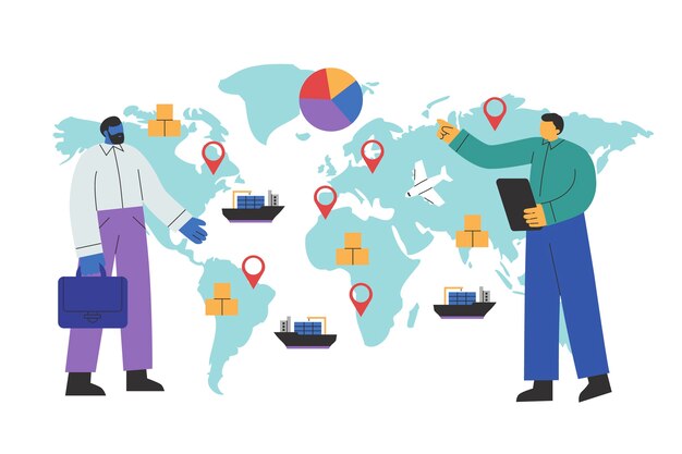 Comercio internacional de diseño plano dibujado a mano