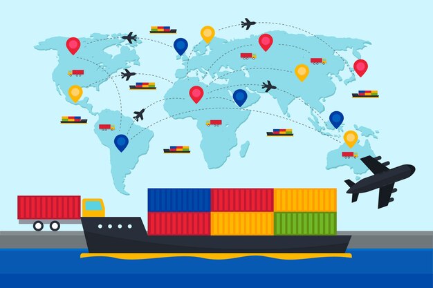 Comercio internacional de diseño plano