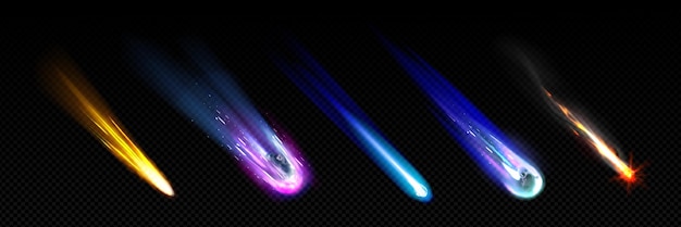 Cometa en caída y en llamas con rastro de luz