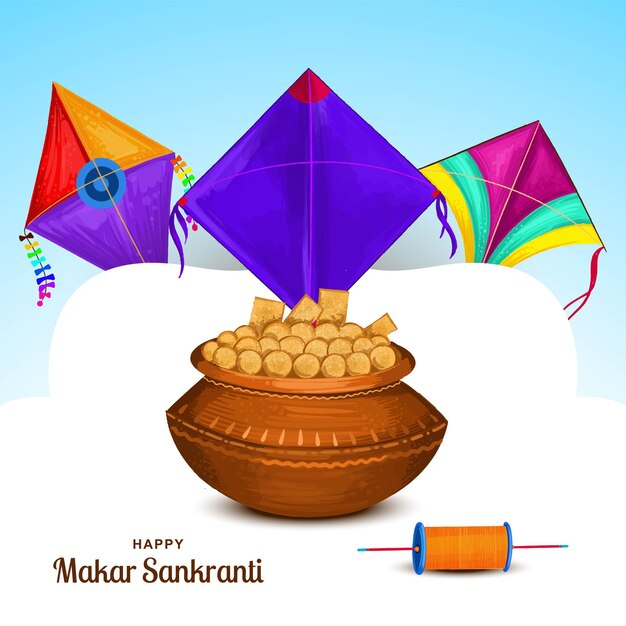 Una cometa colorida volando para el feliz Makar Sankranti, un festival religioso de la India.