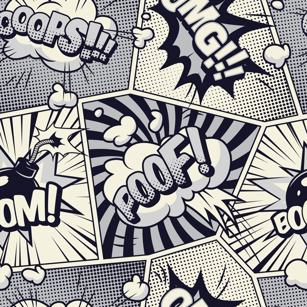 Comic monocromo de patrones sin fisuras