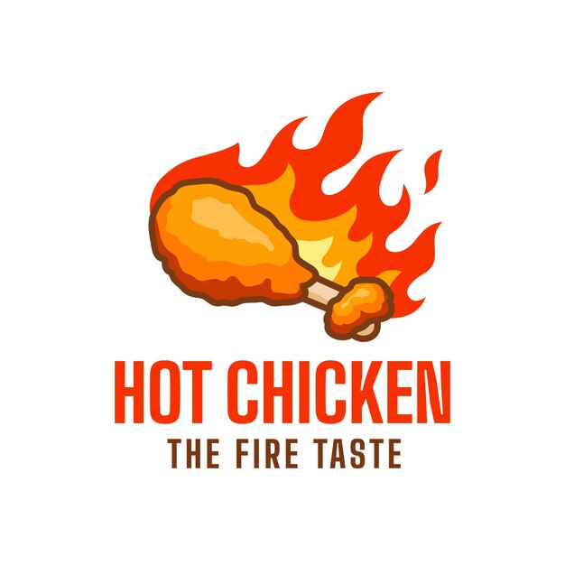 Comida y bebida logotipo de pollo picante plano dibujado a mano