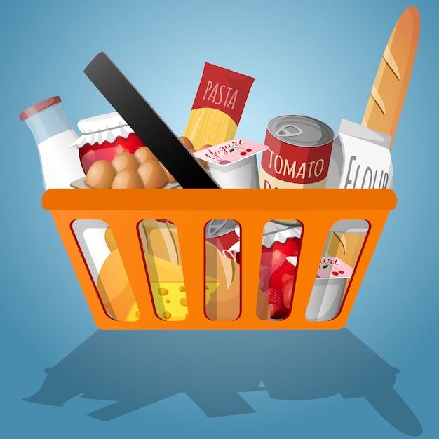 Comida en la cesta de compras ilustración