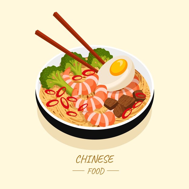 Comida china de diseño plano dibujado a mano