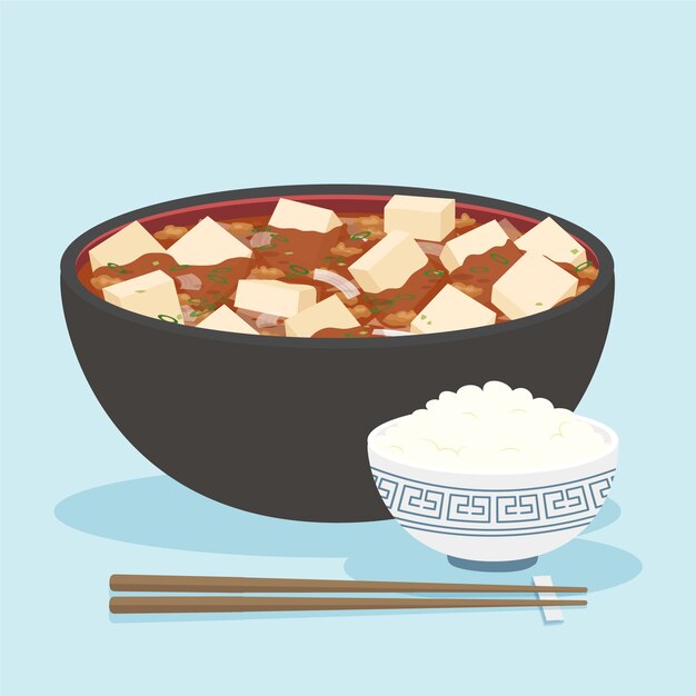 Comida china de diseño plano dibujado a mano