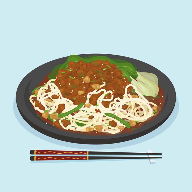 Comida china de diseño plano dibujado a mano