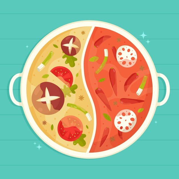 Comida china de diseño plano dibujado a mano