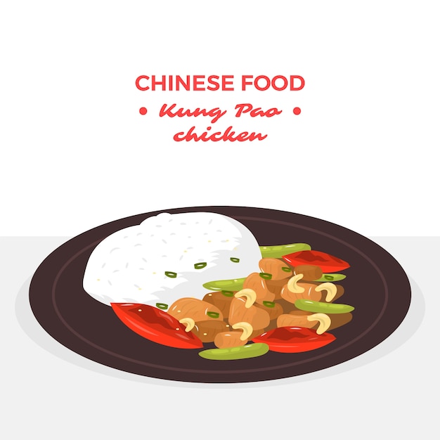 Comida china de diseño plano dibujado a mano