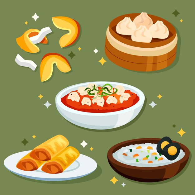 Comida china de diseño plano