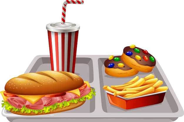Vector gratuito comida de comida rápida en fondo blanco