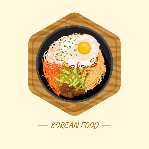 Comida coreana de diseño plano dibujado a mano