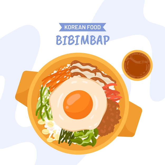 Comida coreana de diseño plano dibujado a mano