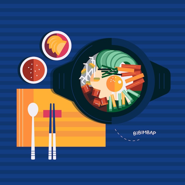 Comida coreana de diseño plano