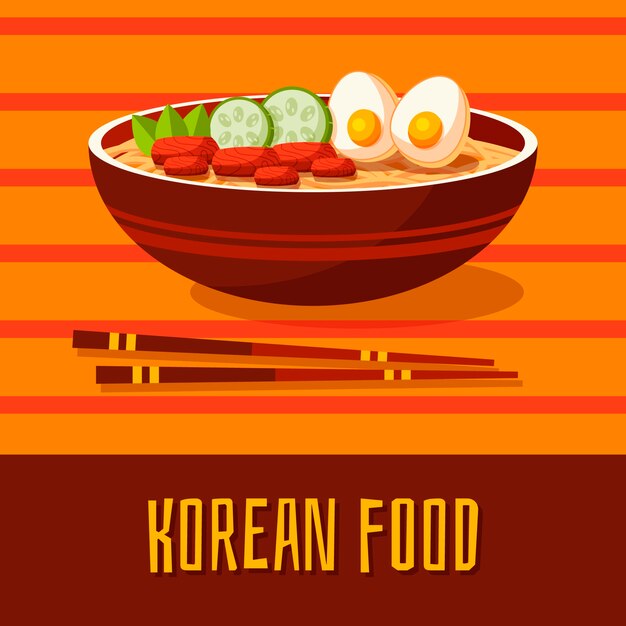 Comida coreana de diseño plano