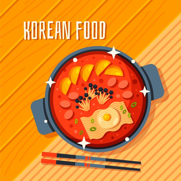 Comida coreana de diseño plano