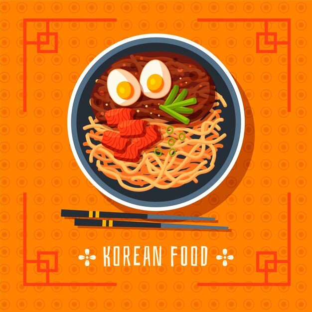 Comida coreana de diseño plano