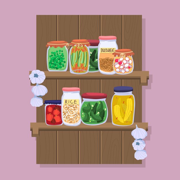 Comida de despensa dibujada a mano